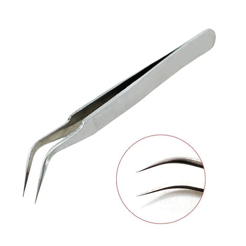 Rvs Anti-Zuur Fine Tip Gebogen Dull Poolse Pincet Tang Tool