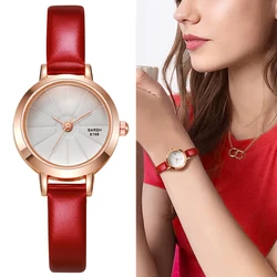 Reloj de pulsera de cuarzo para mujer, correa de cuero, esfera pequeña, moda