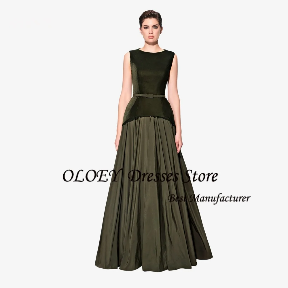 

OLOEY Patchwork Women Evening Dresses Scoop Collar Sleeveless Party Dresses Fashionable A Line Draped Banquet Gown