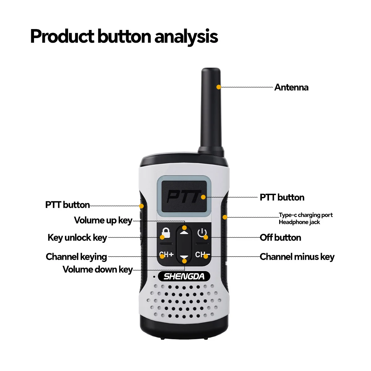 SHENGDA T60 Kids' Walkie-Talkie Multiple color options Battery level indicator Easy to carry Communication distance 1-3km