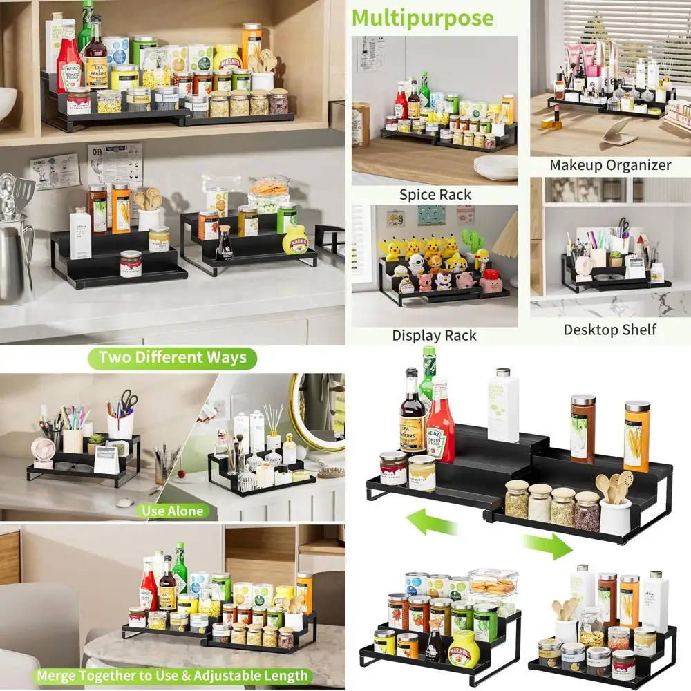 

3-Tier Metal Spice Rack Organizer, Expandable 11.8-22.8, Kitchen Cabinet Storage, Set of 2