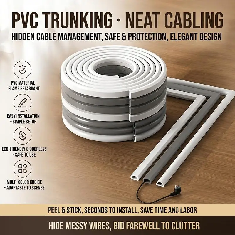 1PC 5M Anti-extrusion Floor Cord Cover Self-Adhesive Power Extension Wiring Duct Cable Protector Home Outdoor Wire Organizer