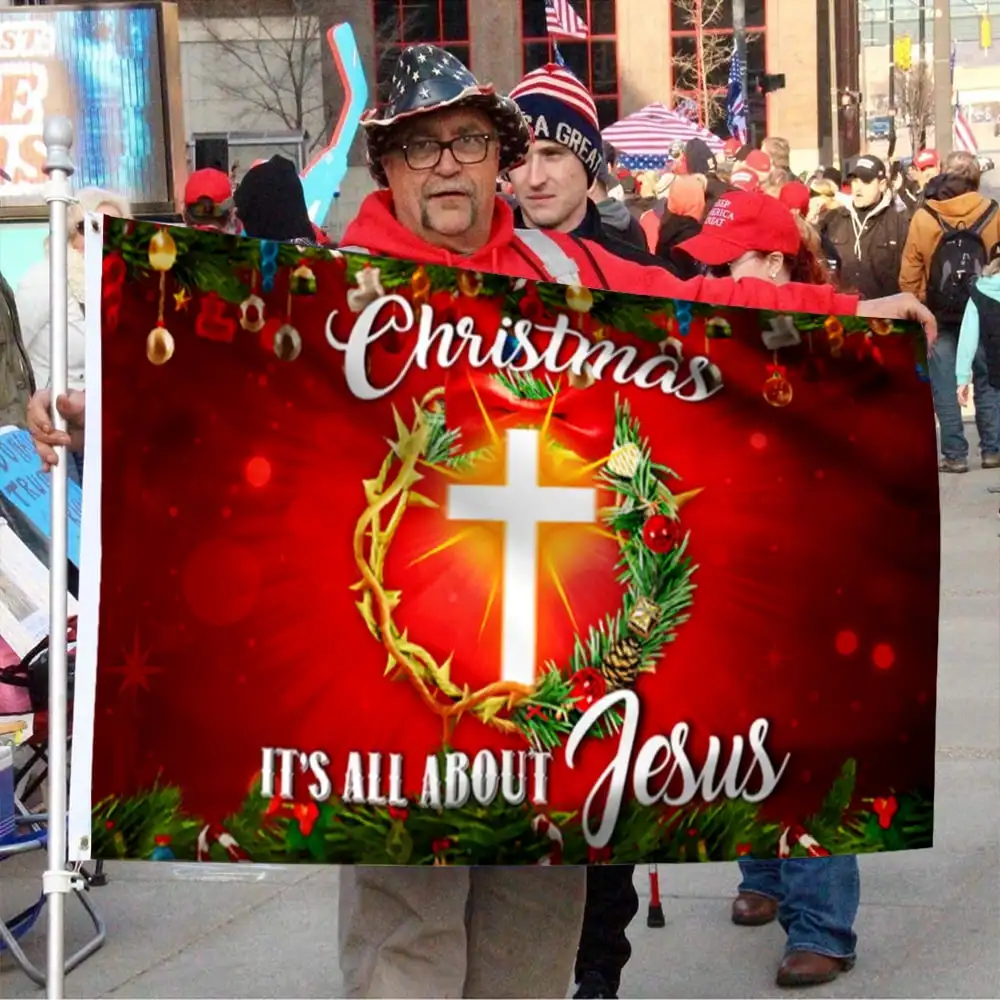 Christmas It’s All About Jesus Grommet Flag 3x5Feet Banner with 2 Brass Grommets