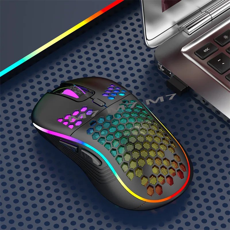 Lightweight Honeycomb Hollow Wireless Mouse 7‑Color RGB Breathing Light Glowing Gaming Mouse Portable Computer Peripheral