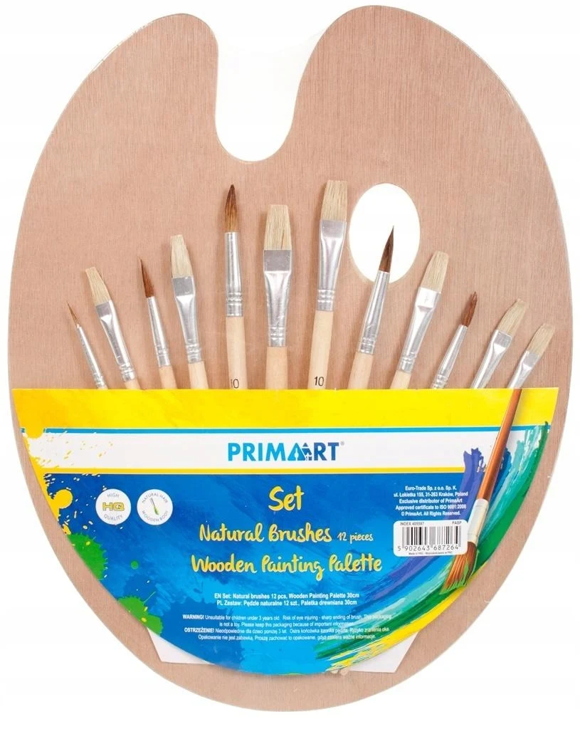 Natuurlijke penselenset van 12 stuks + houten palet