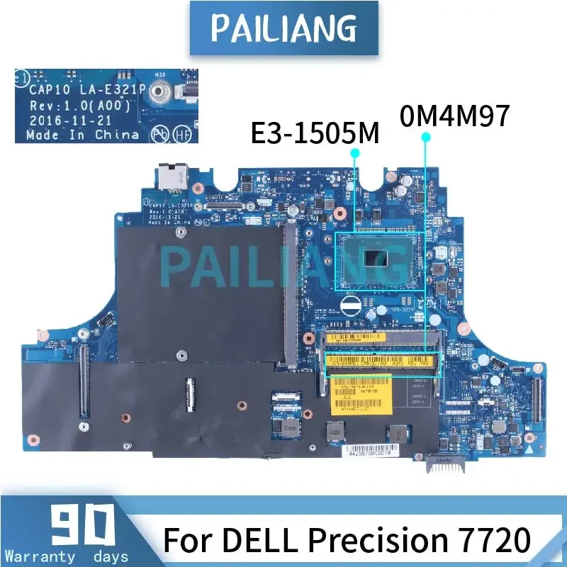 E3-1505M For DELL Precision M7720 7720 Laptop Motherboard LA-E321P CN-0M4M97 0M4M97 SR32K DDR4 Notebook Mainboard