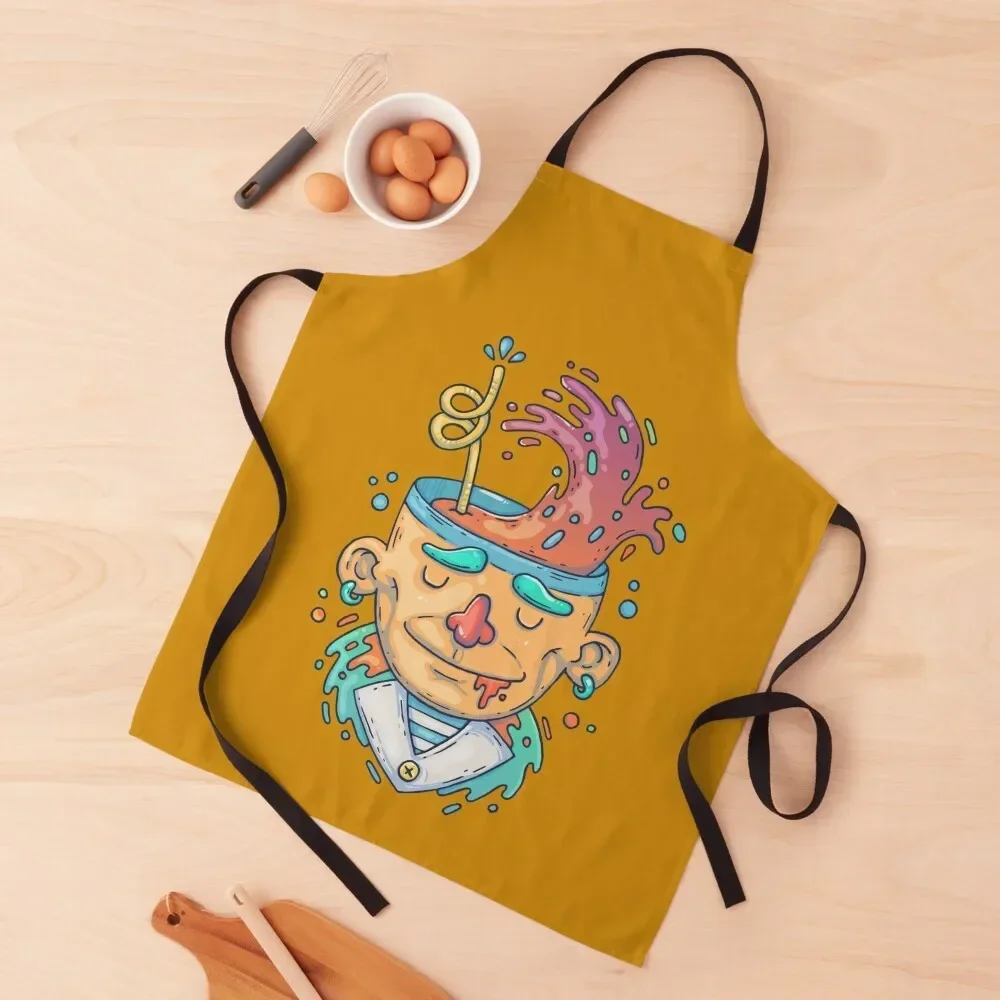 Strange guy head cocktail character cartoon illustration Apron Kitchen For Women Chef Uniform For Men Apron