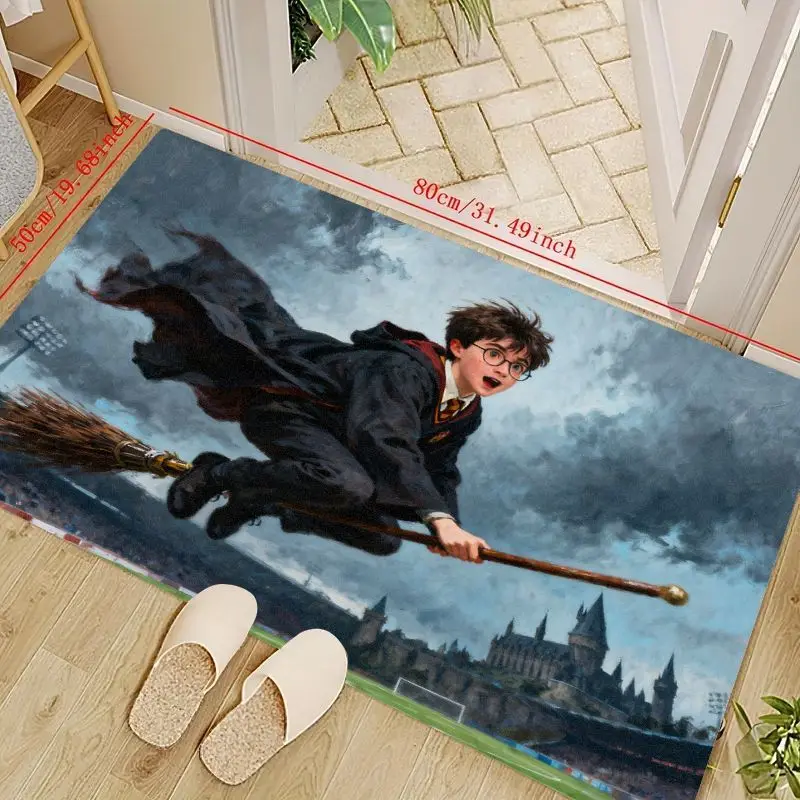 Alfombra antideslizante con temática mágica del mundo del castillo de Hogwarts, alfombra de suelo con escena de Quidditch Flying on Broomstick, 1 ud.