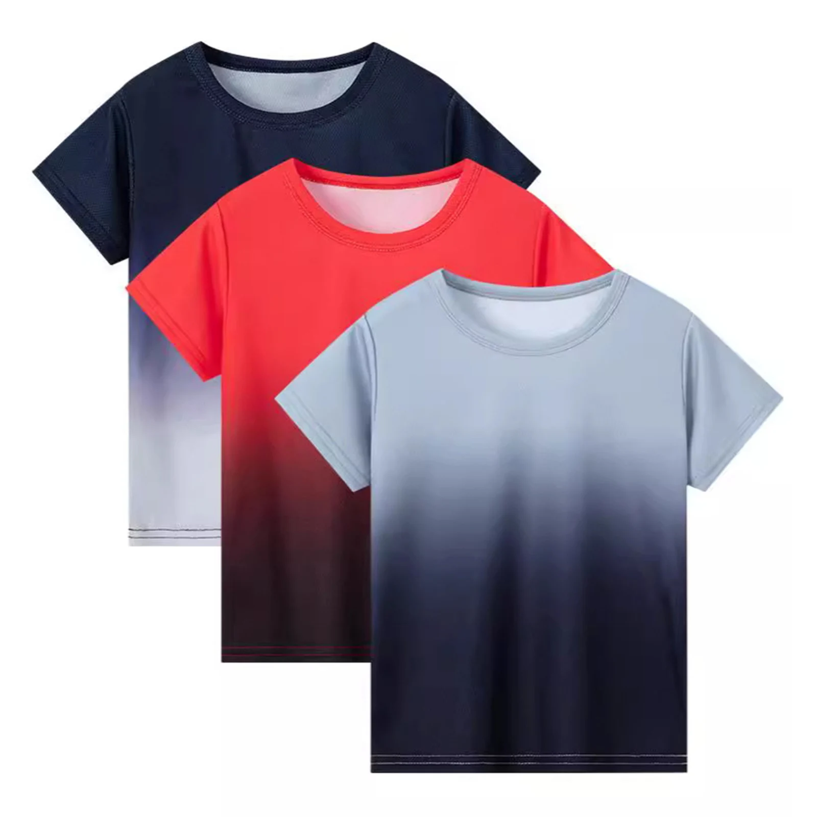 

3Pcs Kids Boys Quick-Drying Soccer Sports Athletic Shirt Short Sleeve Gradient Color T-shirt for Basketball Volleyball Badminton