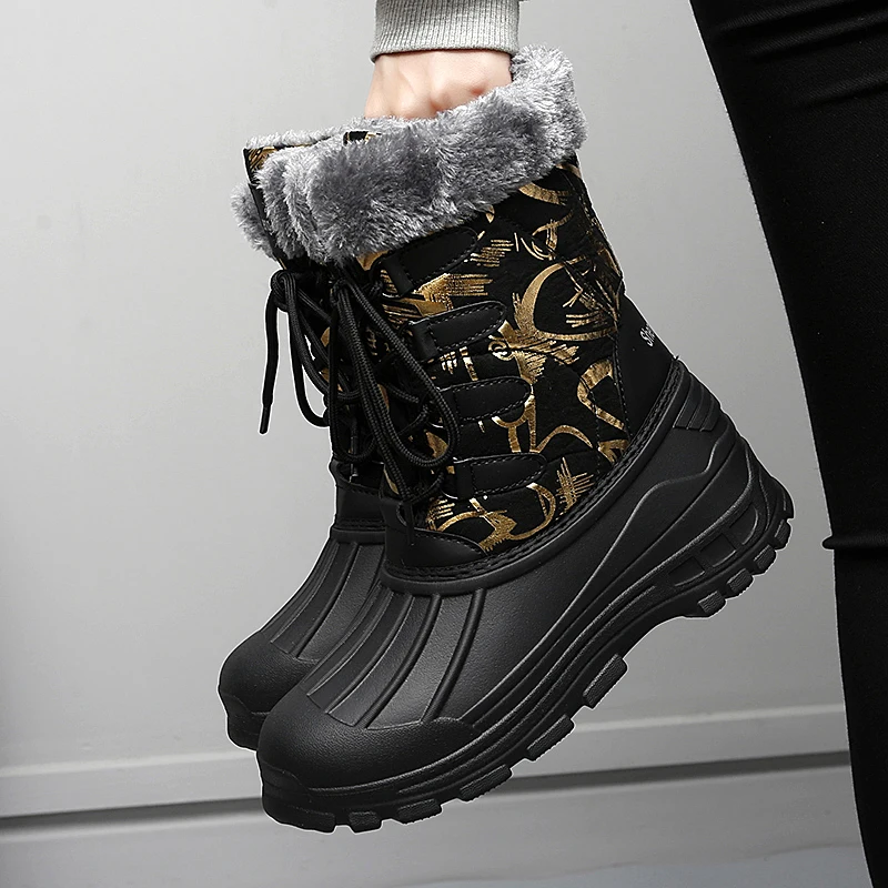 Men's Snow Boots for Autumn and Winter Fleece-Lined Thickened Warm Large Cotton Shoes, Outdoor Hiking High-Top Cold-Proof Shoes