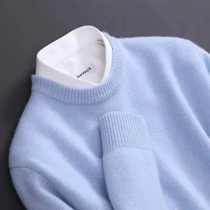 Sweter kaszmirowy męski sweter z okrągłym dekoltem luźny M-5xl dzianinowa bluzka jesienno-zimowy nowy koreańskie Casual Top męski