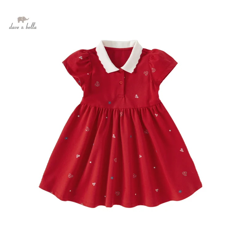 Dave Bella Polo Princess Dress for Girls Baby Children 2024 New Summer Knit Sweet Cute Gentle Print Fashion Casual DB2241034