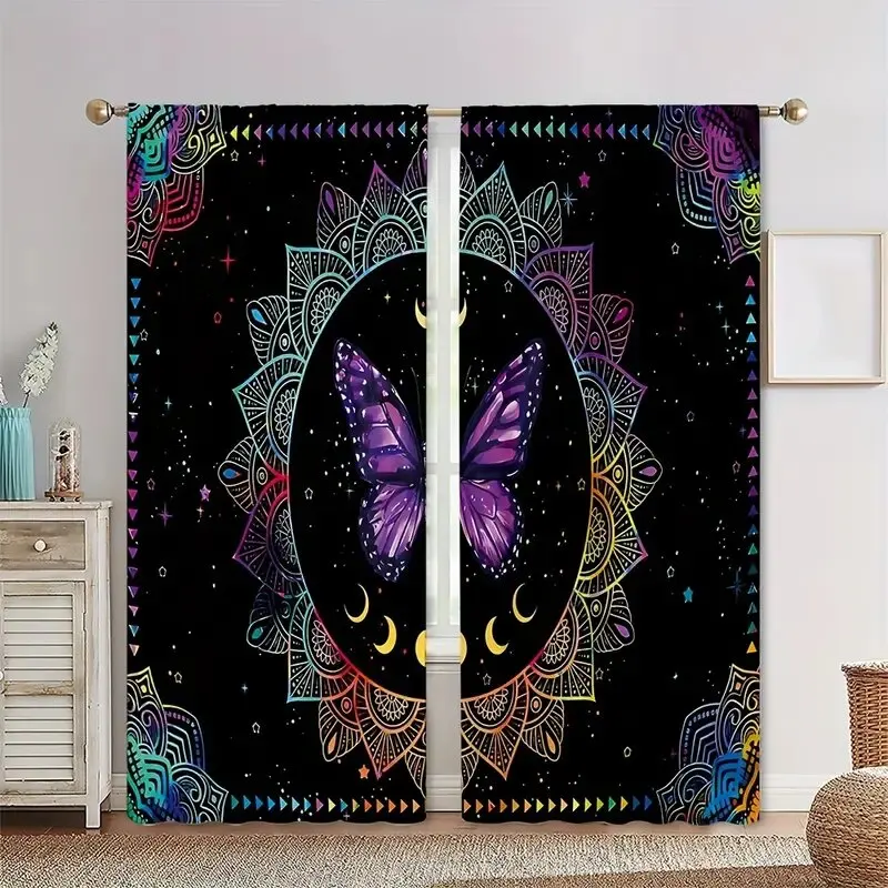 

Colorful mandala butterfly pattern printed curtains, window decorations, home decorations, room decorations