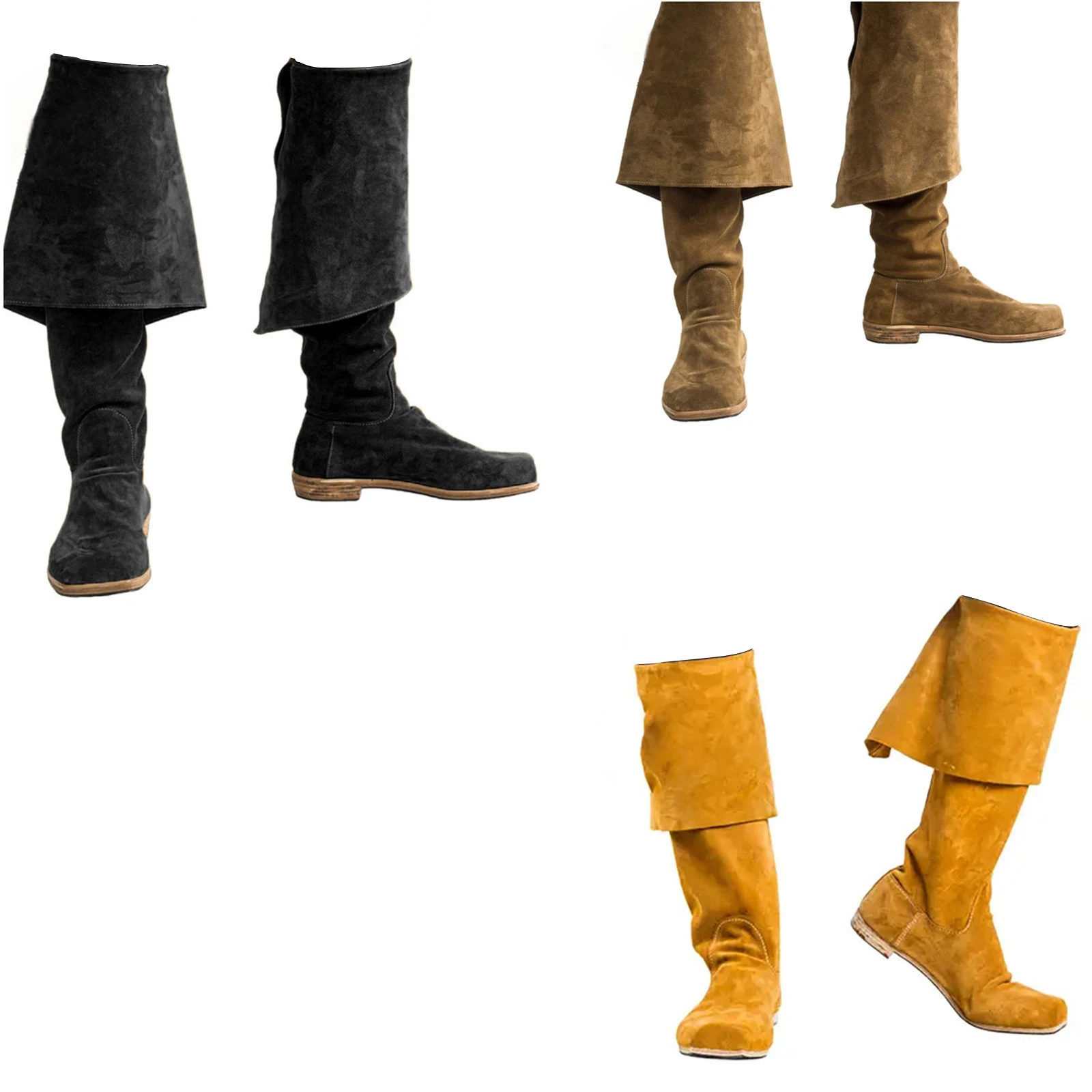 Movie Captain Pirate Viking Shoes Renaissance Medieval Cosplay Long Boots Men Fake Suede Shoes Knee High Windproof Shoes