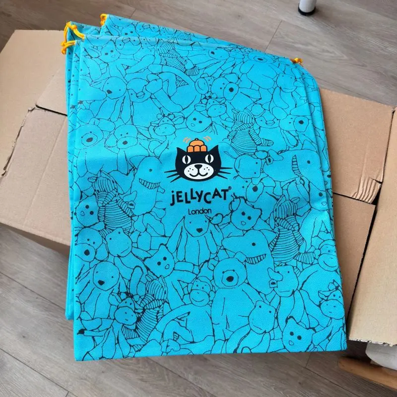 Jellycat heet verkoop op voorraad blauwe stofzak, kat knuffel cadeauzakje, cadeau niet-geweven stof opslag verpakking tas handtas cadeau