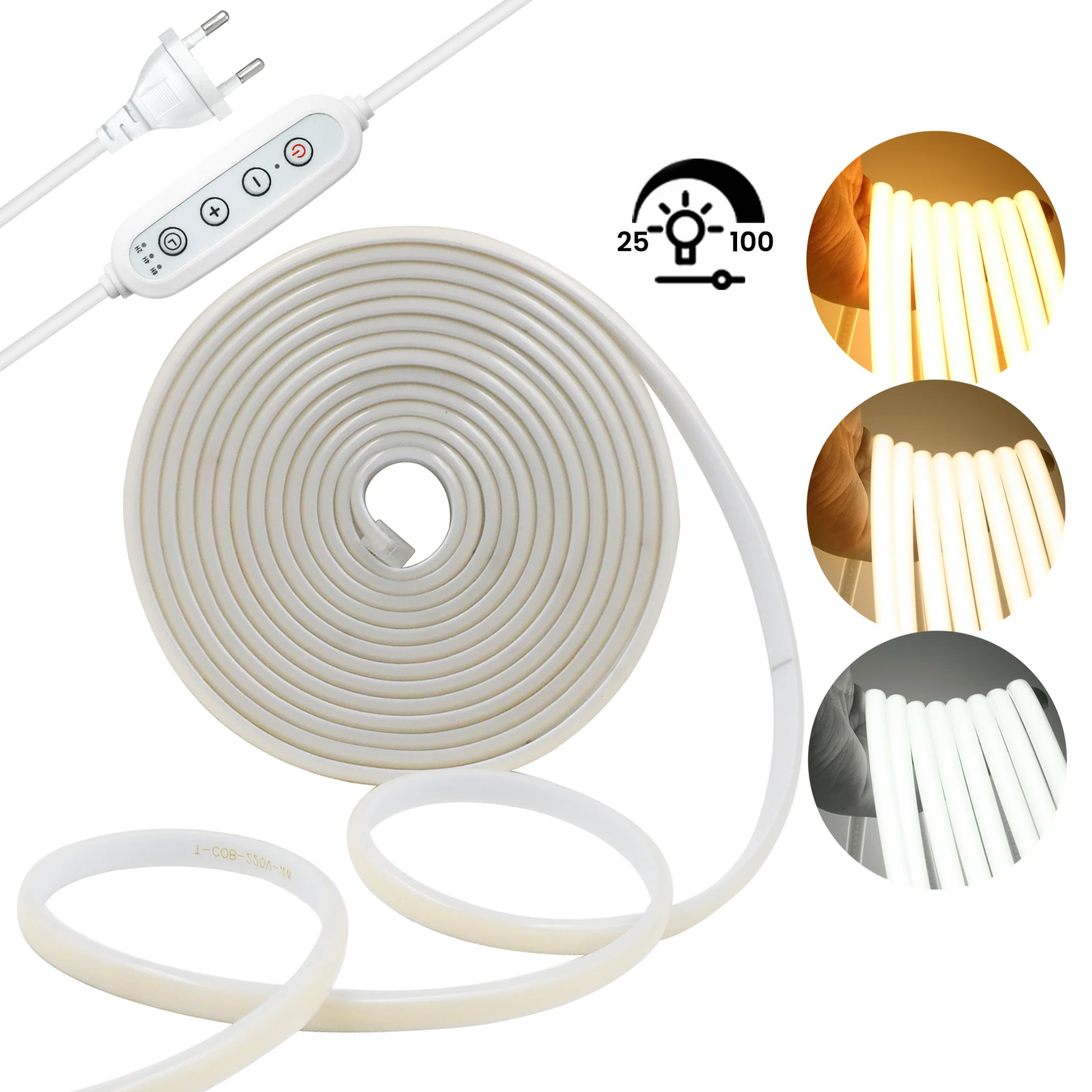 

220V COB LED Strip Neon Light With Dimming Timer EU Plug 288LEDs/m Home Lighting Lamp Wall Kitchen Decoration Strips Waterproof