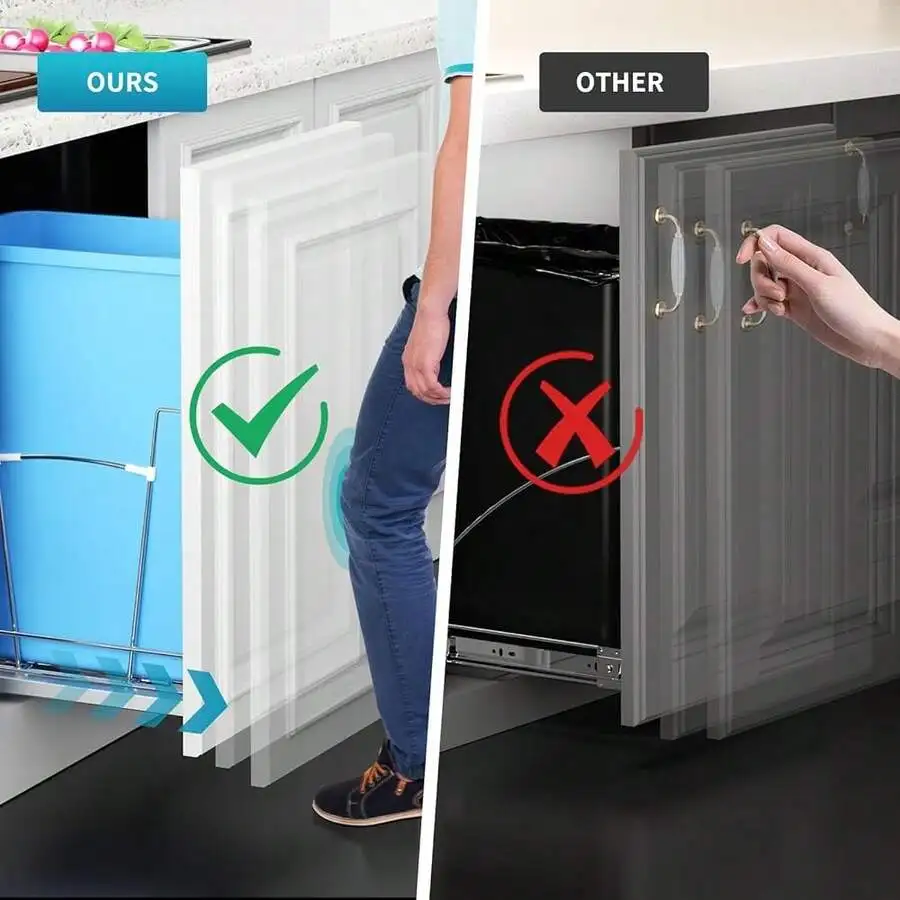 

Pull Out Trash Can Under Cabinet Kit Heavy Duty Push To Open Slides Door Mounting Fit 15Wx18D Kitchen Laundry Chrome