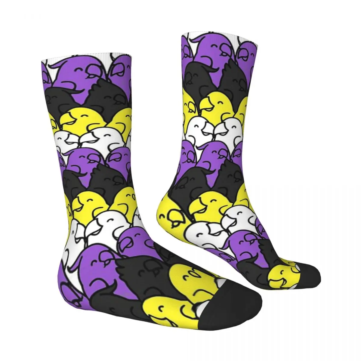 Too Many Birds! Non-Binary Pride Parrot Pattern Cockatiel Unisex Winter Socks Warm Happy Socks street style Crazy Sock