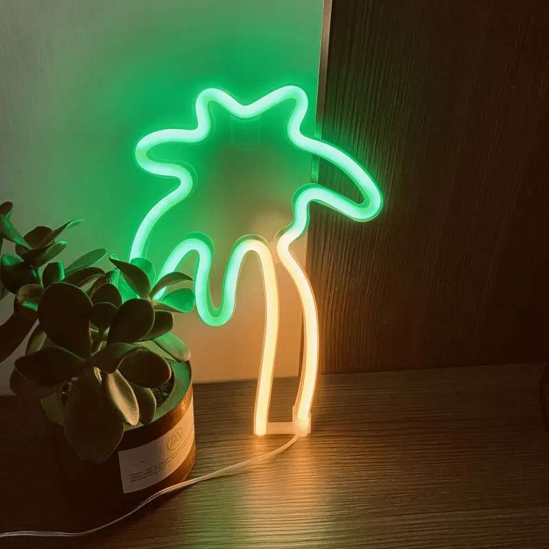 

2025 Palm Tree LED Neon Sign USB/Battery Powered LED Light for Bedroom Room Decoration Gift Night Light Decoration Party Holiday