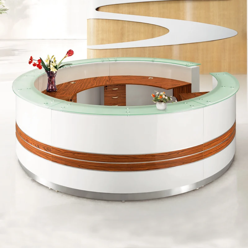 Modern Bank Hospital Hotel Front Curved Nurse Station Circular Counters Design Oval Gym Lobby Office Reception Desk