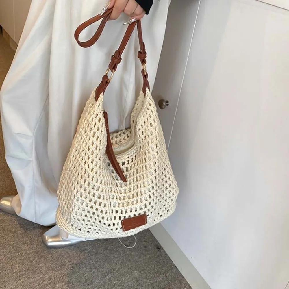 

Shoulder Bag Large Capacity Crochet Tote Bag Korean Style Lightweight Hollow Woven Bag Cotton Polyester Knitting Handbag Beach