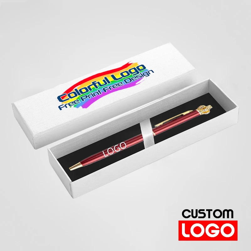 

Crown Ballpoint Pen with Free Logo Printing Box Stationery Gift Text Engraving Metal Pen Custom School Office Writing Supplies