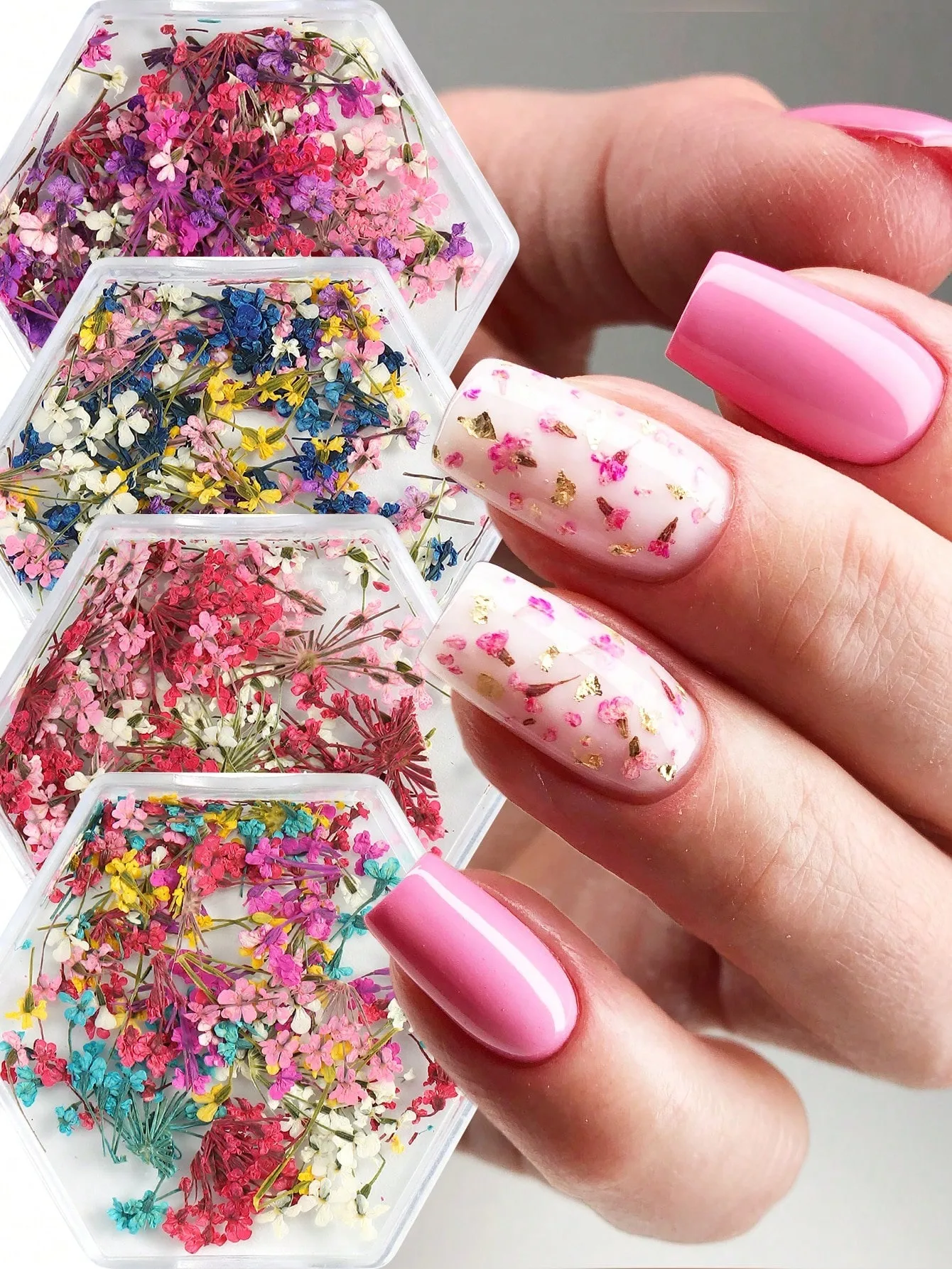 Mixed Colorful Natural Flowers Press on Nail Art Charms Blue Yellow Red Flower Natural Floral Manicure Accessories