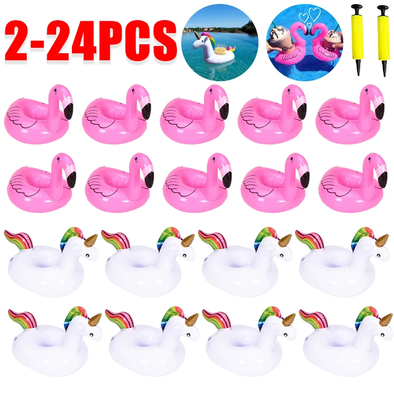 

2-24pcs Floating Cup Holder Kits Inflatable Swimming Pool Drink Float Toy Flamingo Drinkware Table Party Supplies for Pool Decor