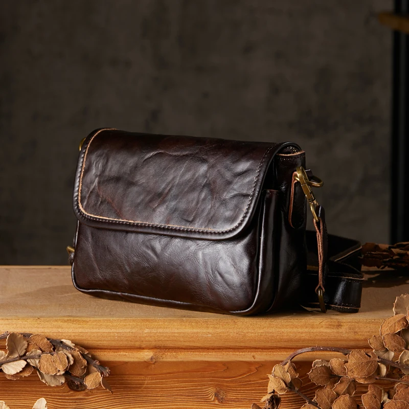 Handmade Genuine Leather Office Messenger Bag For Men Top Layer Cowhide Leather Outdoor Shoulder Bag Casual Cross body Cling Bag