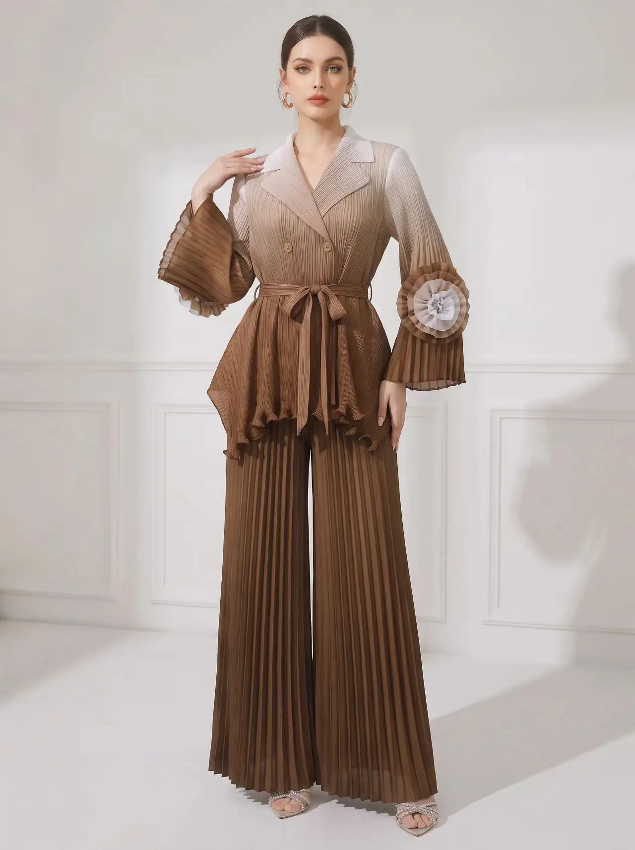 Miyake Fold African Loose Suit Fashion Gradual Change Color Loose Elegant Temperament Casual Two-piece Set