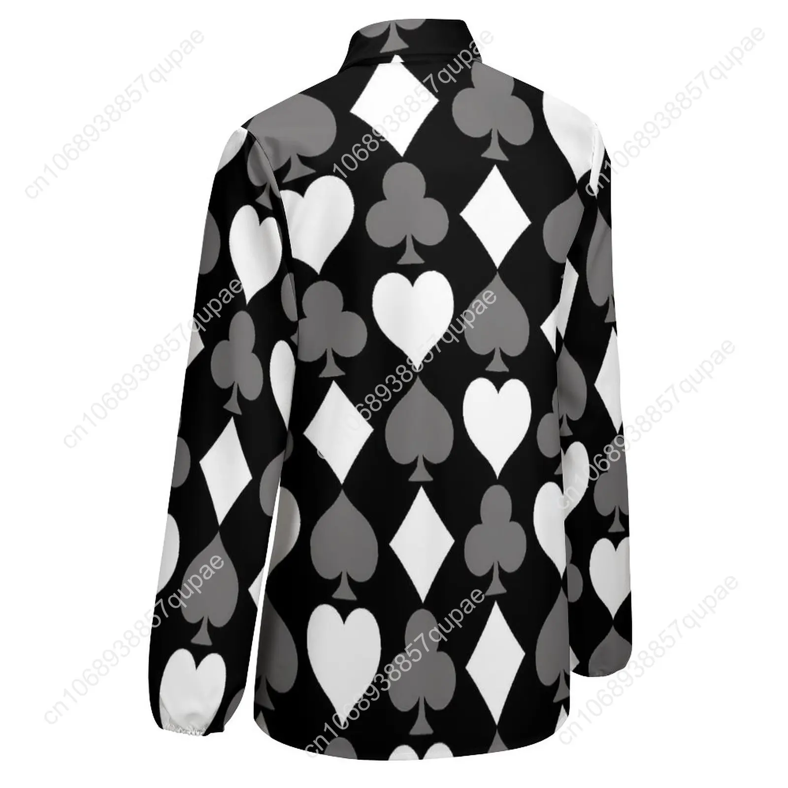 Poker Cards Print Blouse Female Card Suits Casual Loose Blouses Long-Sleeve Modern Shirt Printed Clothing Large Size
