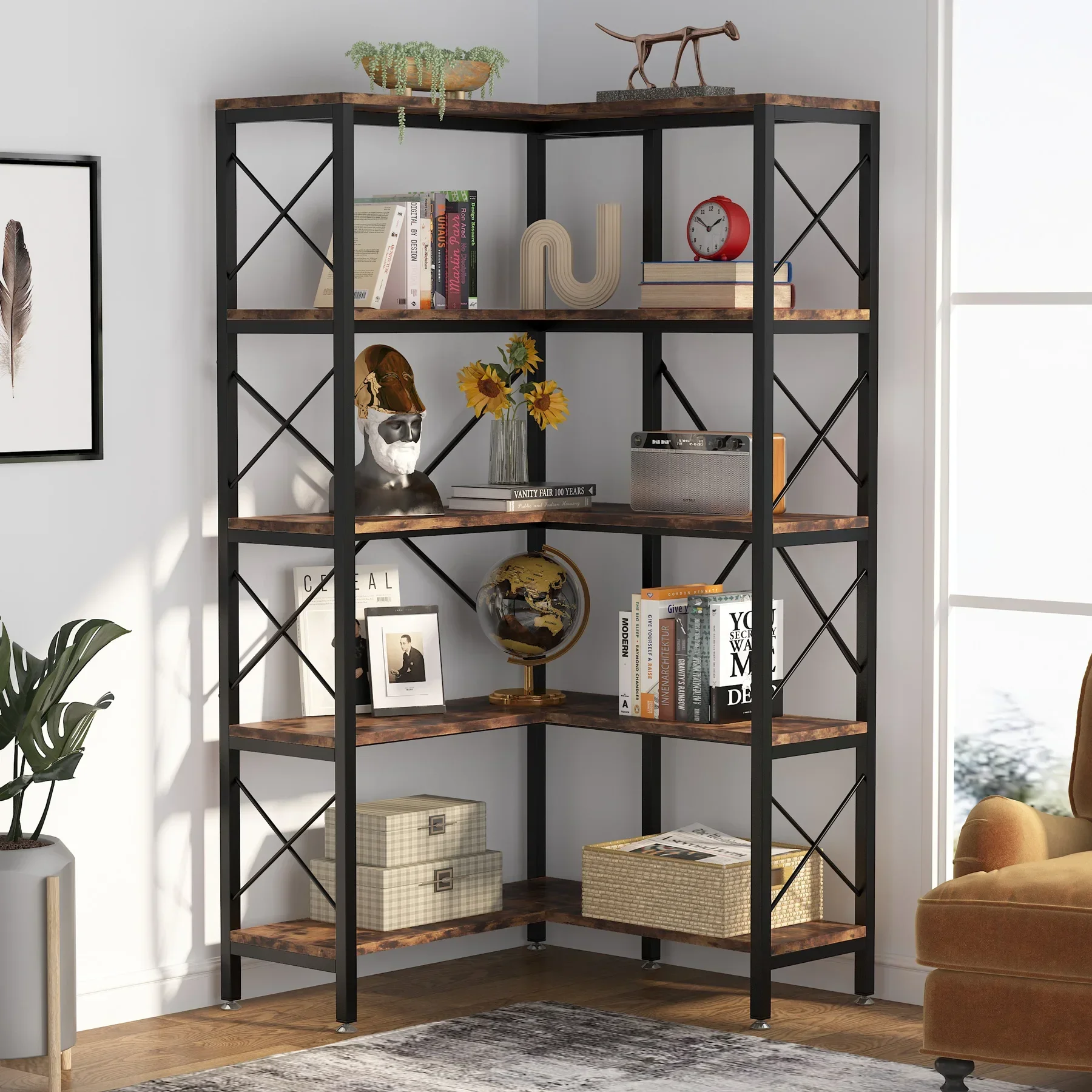 Tribesigns 5-Shelf Corner Bookshelf, Large Modern Corner Bookcase, 5-Tier Tall Corner Shelf Storage Display Rack