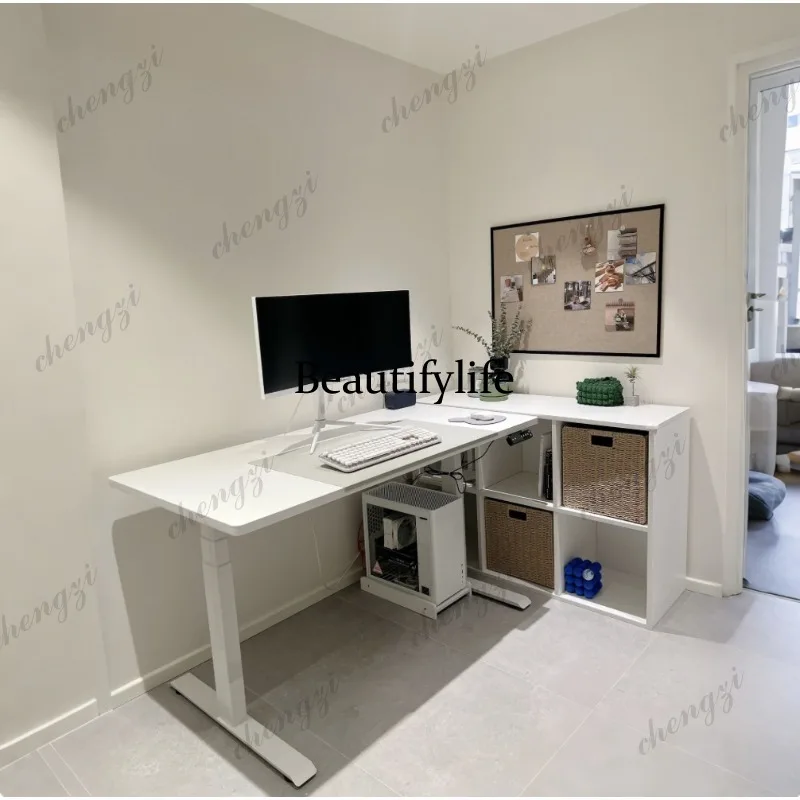 Electric lifting, desk e-sports, lifting learning, pink double motor lifting table