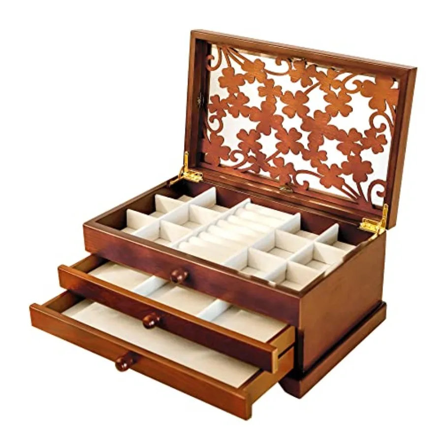 

Wooden Jewelry Box 3 Layer Jewelry Box for Women Jewelry Holder Organizer Wood Jewelry Storage Case for Necklaces Earring Rings