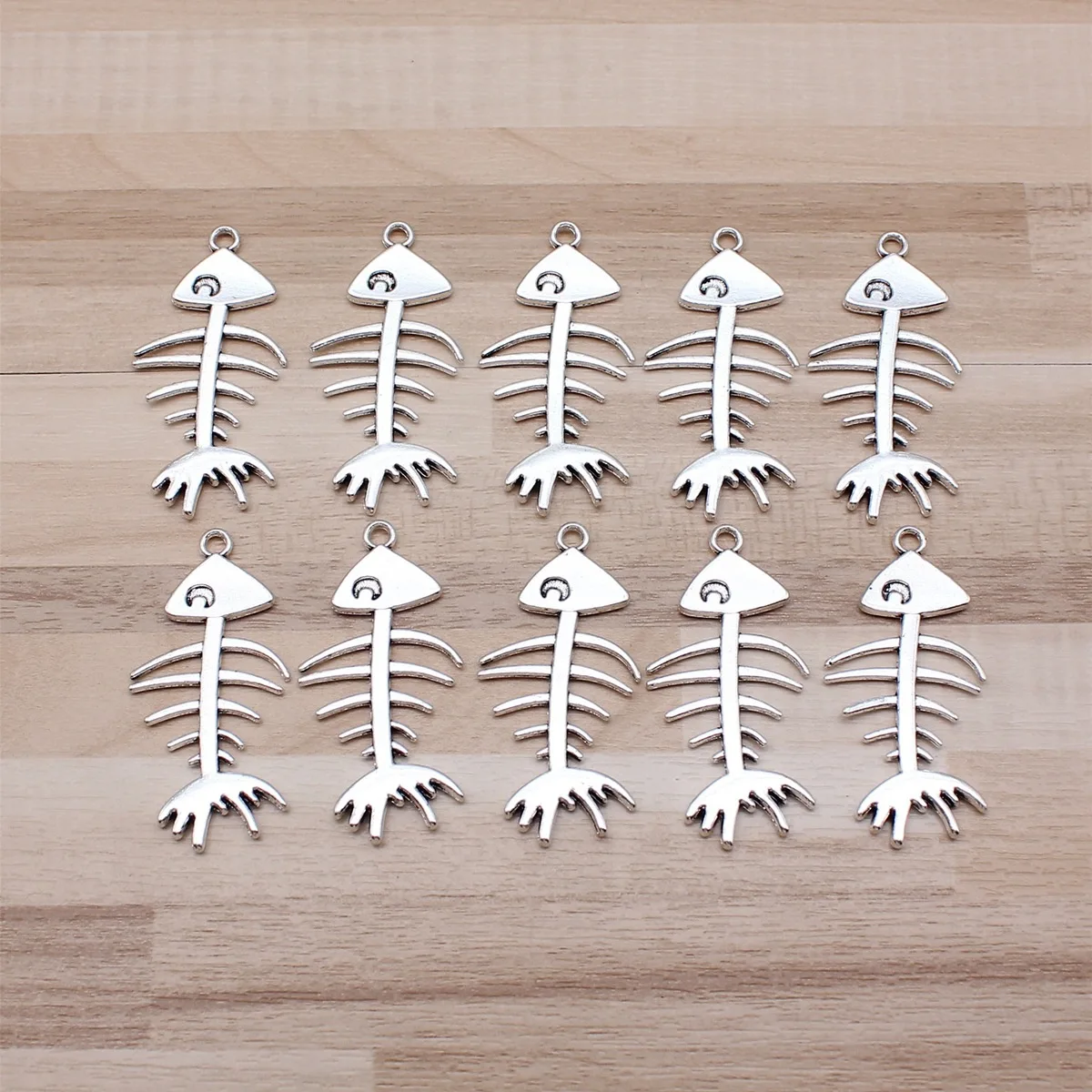 IFOCUS 10pcs/Lot Fish Bone Charms For DIY Jewelry Making Zinc Alloy 42x21mm/1.65x0.83inch