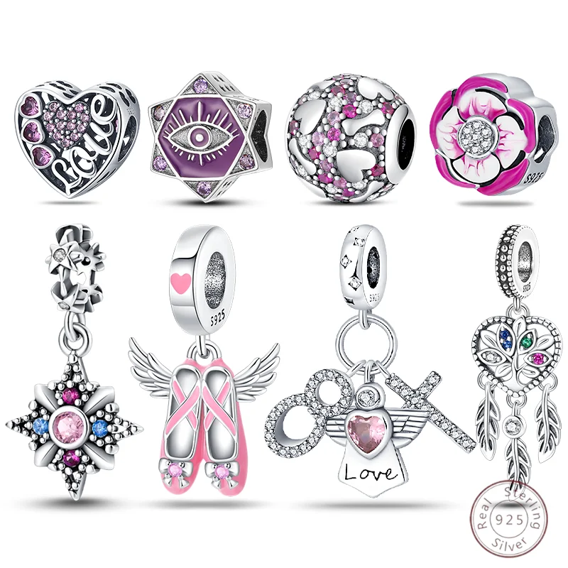 

Подвеска из бисера из стерлингового серебра 925 пробы с блестящим цирконом в форме сердца любви подходит для оригинального браслета 3 мм, женские изысканные ювелирные изделия