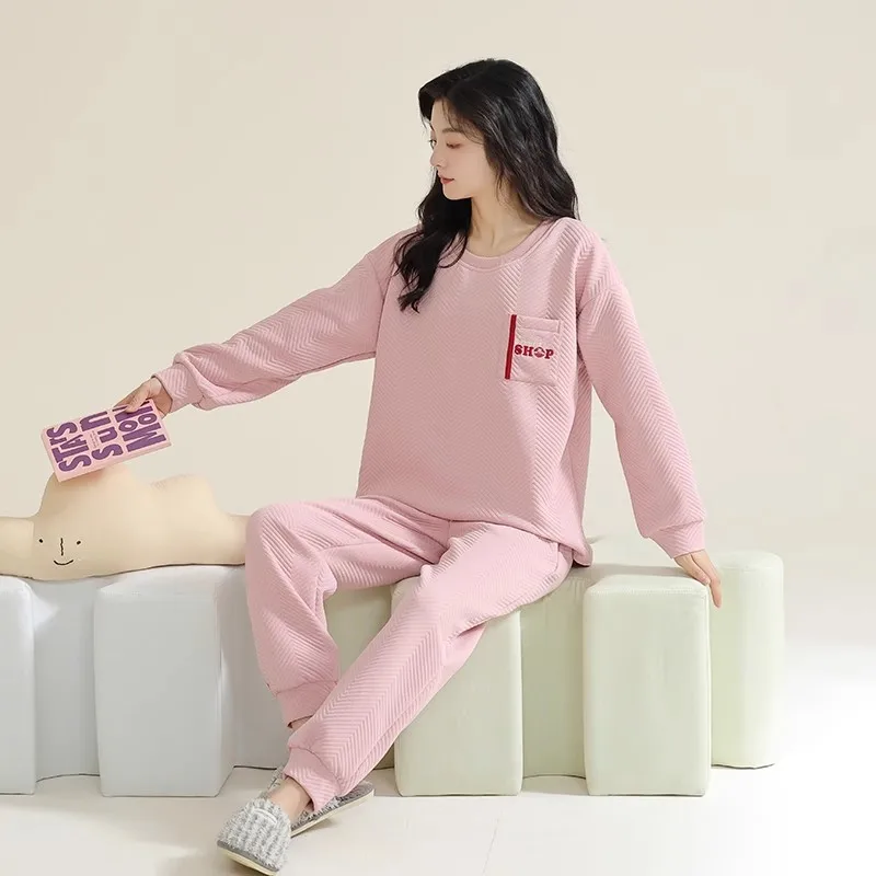 

Autumn Winter Thick Cotton Cartoon Home Clothes Pajamas Set Women Pyjamas Sleepwear Pijama Mujer Air Cotton Long Pants Nightsuit