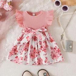 Vestido de verão para bebê recém-nascido, algodão, bonito, floral, princesa, formal, moda, borboleta, manga plissada, para crianças de 3 a 36 meses