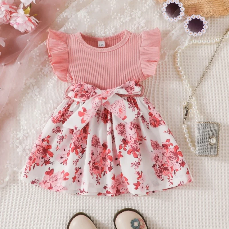 Summer Newborn Baby Girl Cotton Cute Floral Princess Formal Dresses Fashion Butterfly Ruffle Sleeve Dress For Kids 3-36 Months