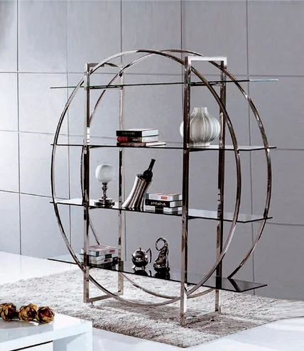 yf-Gold Stainless Steel Show case Display Glass Shelve Bookcase-