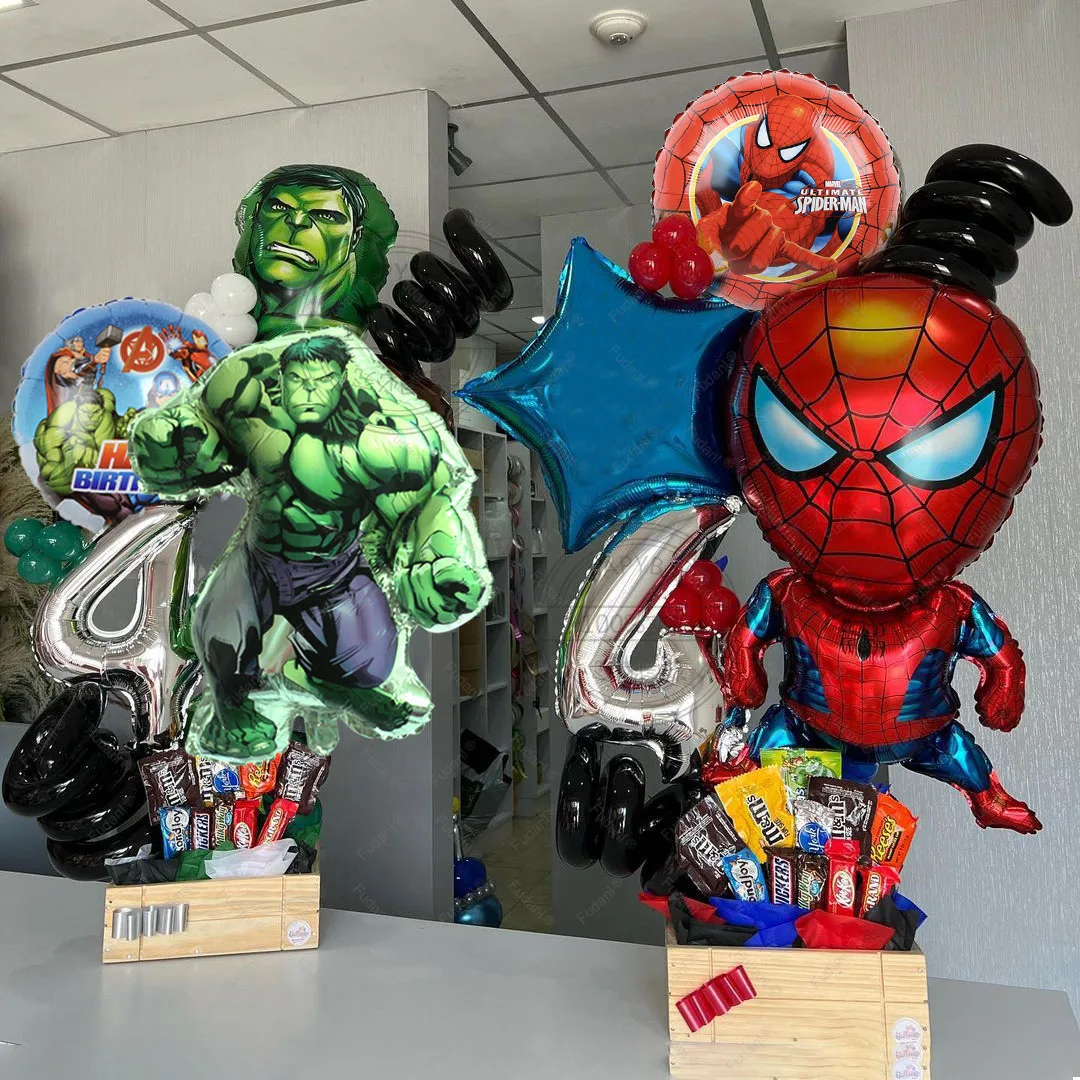 1Set Spiderman Hulk Aluminium Foil Balloons Garland Arch For Kids Boys Birthday Party Decors Age 1-9 Air Globos Supplies