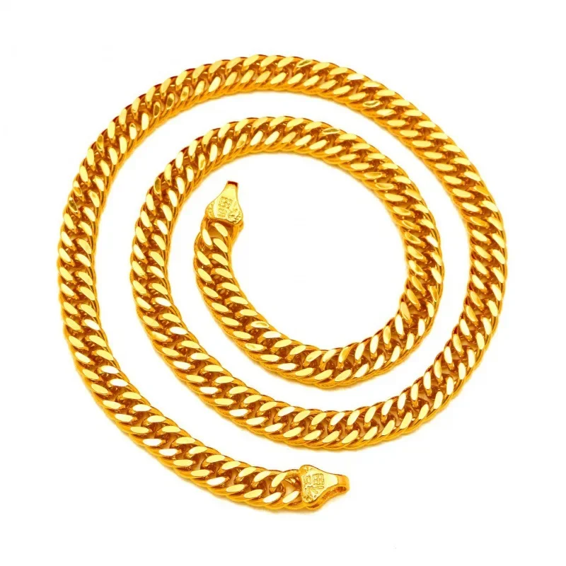 NovaGlod Street hiphop baas ketting 24K echt goud dubbele gesp zadelketting 9999 platte ketting mannen dominante ketting