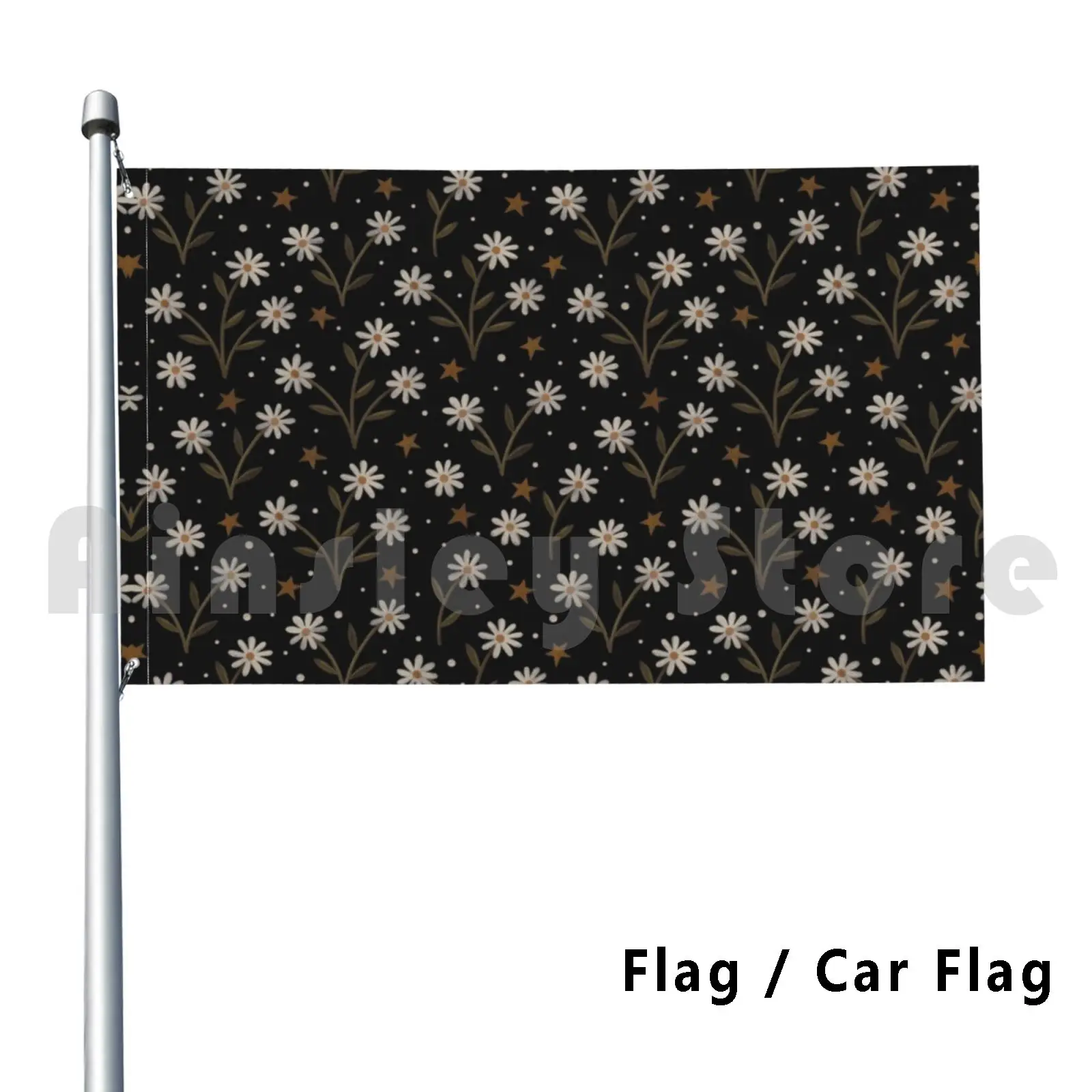 Tiny White Flowers Flag Car Flag Funny Traditionalmedia Handpainted Gouache Flowers Floral Garden Bloom