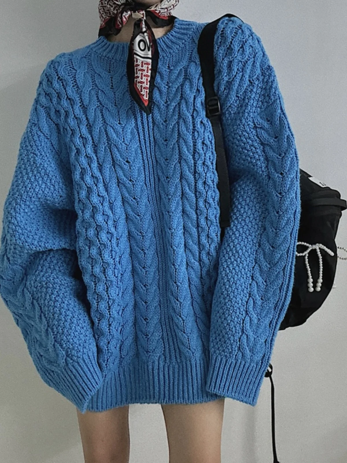 Blue Idle Sle Sweater Women Winter Wear High-Grade Chic  Thickened Retro Twist Pullover Knit