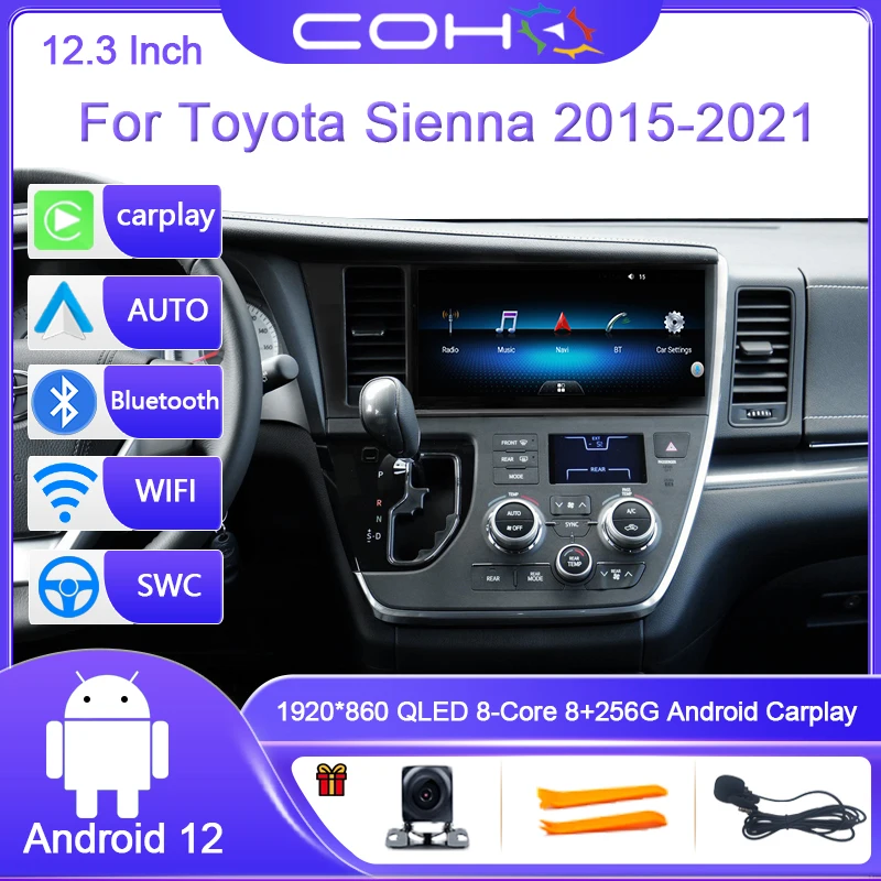 

Для Toyota Sienna 2015-2021 Android 12,0 Восьмиядерный 8 + 256G 12,3 дюймовый автомобильный мультимедийный плеер стерео приемник радио