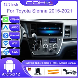 Dla Toyota Sienna 2015-2021 Android 12.0 Octa Core 8 + 256G 12.3 cal samochodowy odtwarzacz multimedialny Radio odbiornik Stereo