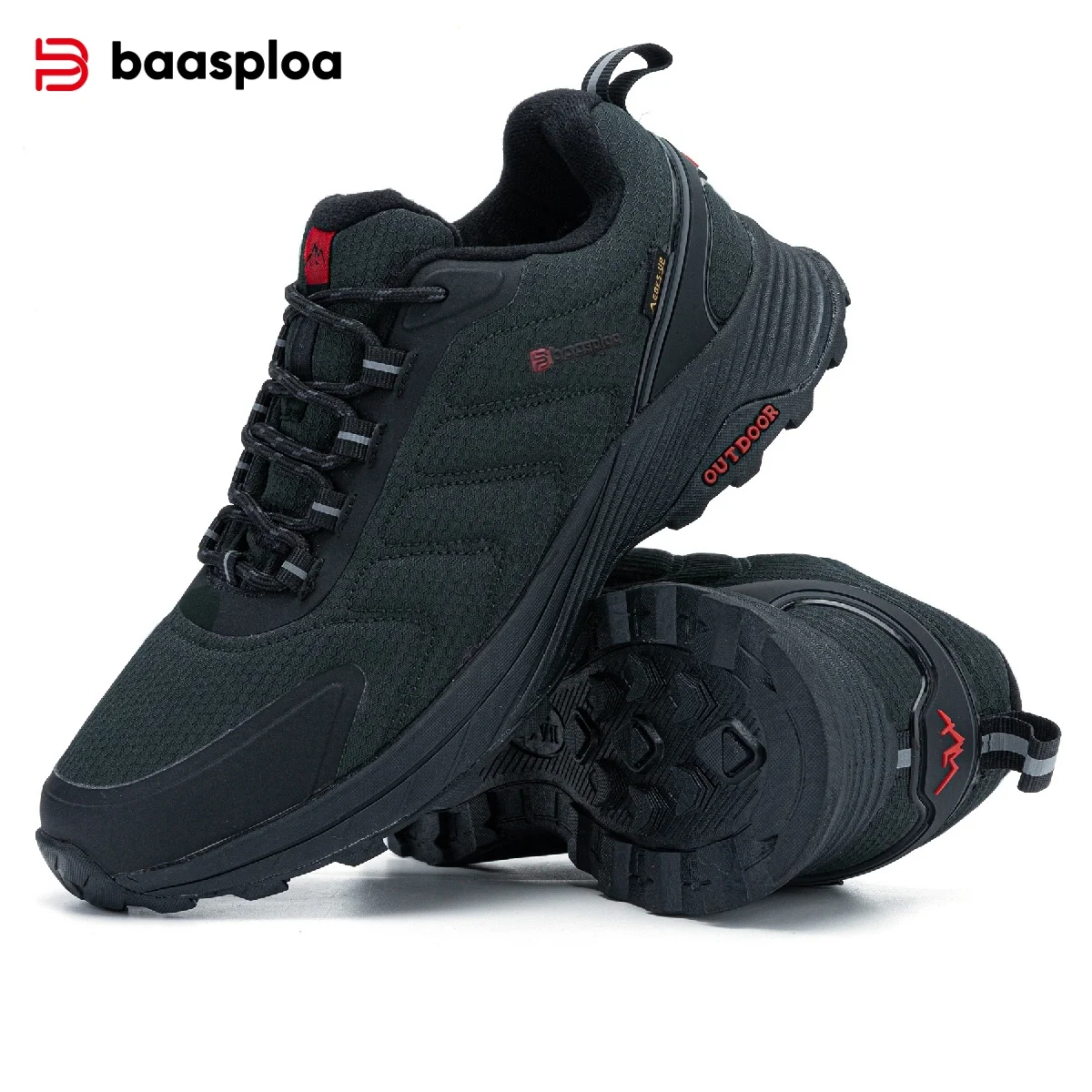 Baasploa Hiking Shoes Men Outdoor Climbing Lace-Up Sneakers Male Anti Splash Water Casual Wear-Resistant Non-slip Walking Shoes