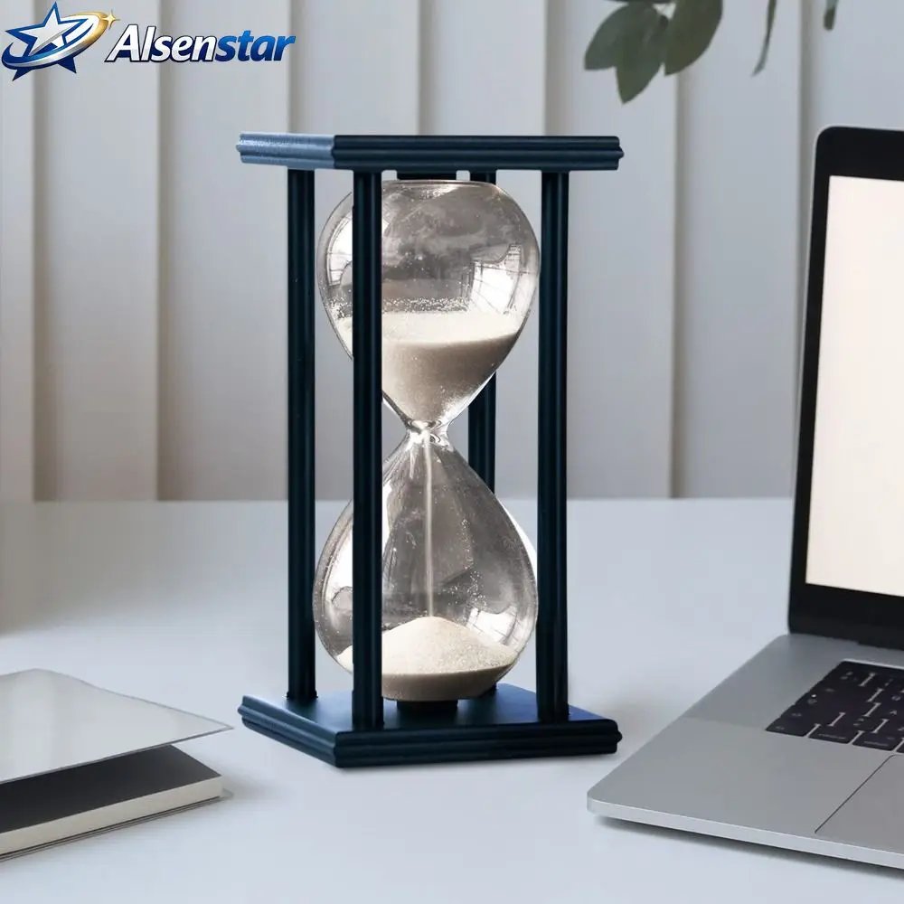 30 Minutes Timer Sand Timer Practical White Sand Vintage Timer Set Black Wooden Sand Clock Living Room Decor