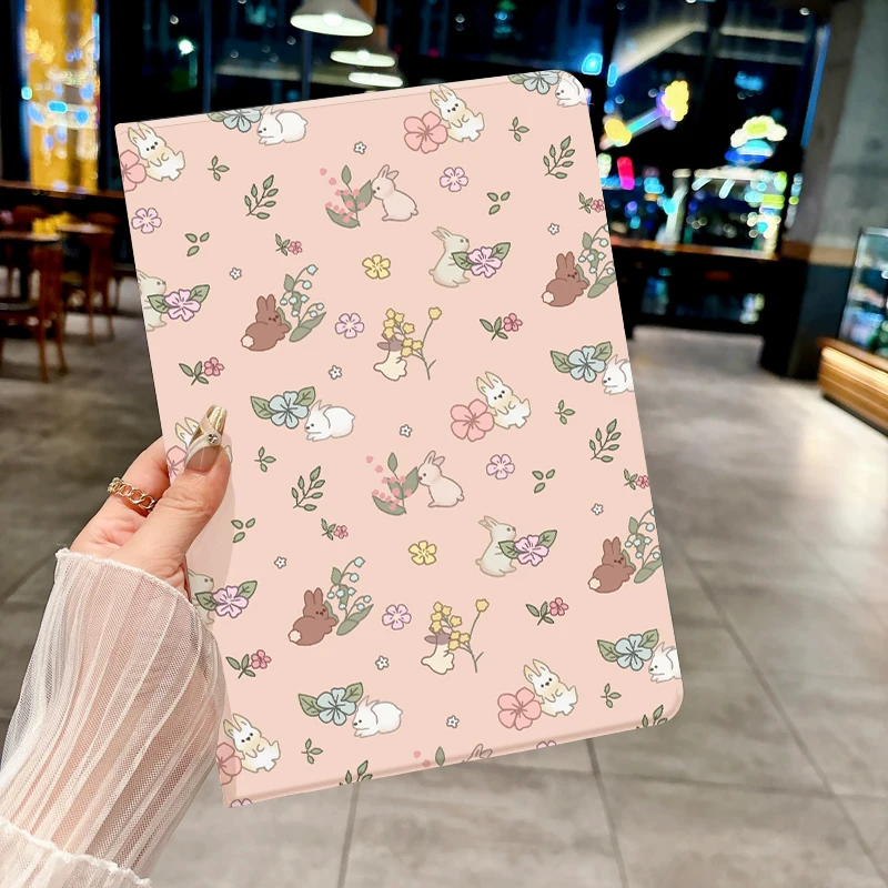 

Cute pink flowered little rabbit case for iPad pro 10/11-Inch 2020/6th/7th /8th /Air 3rd/Air 4th/9th gen/Air 5th Gen 2022/Air 11