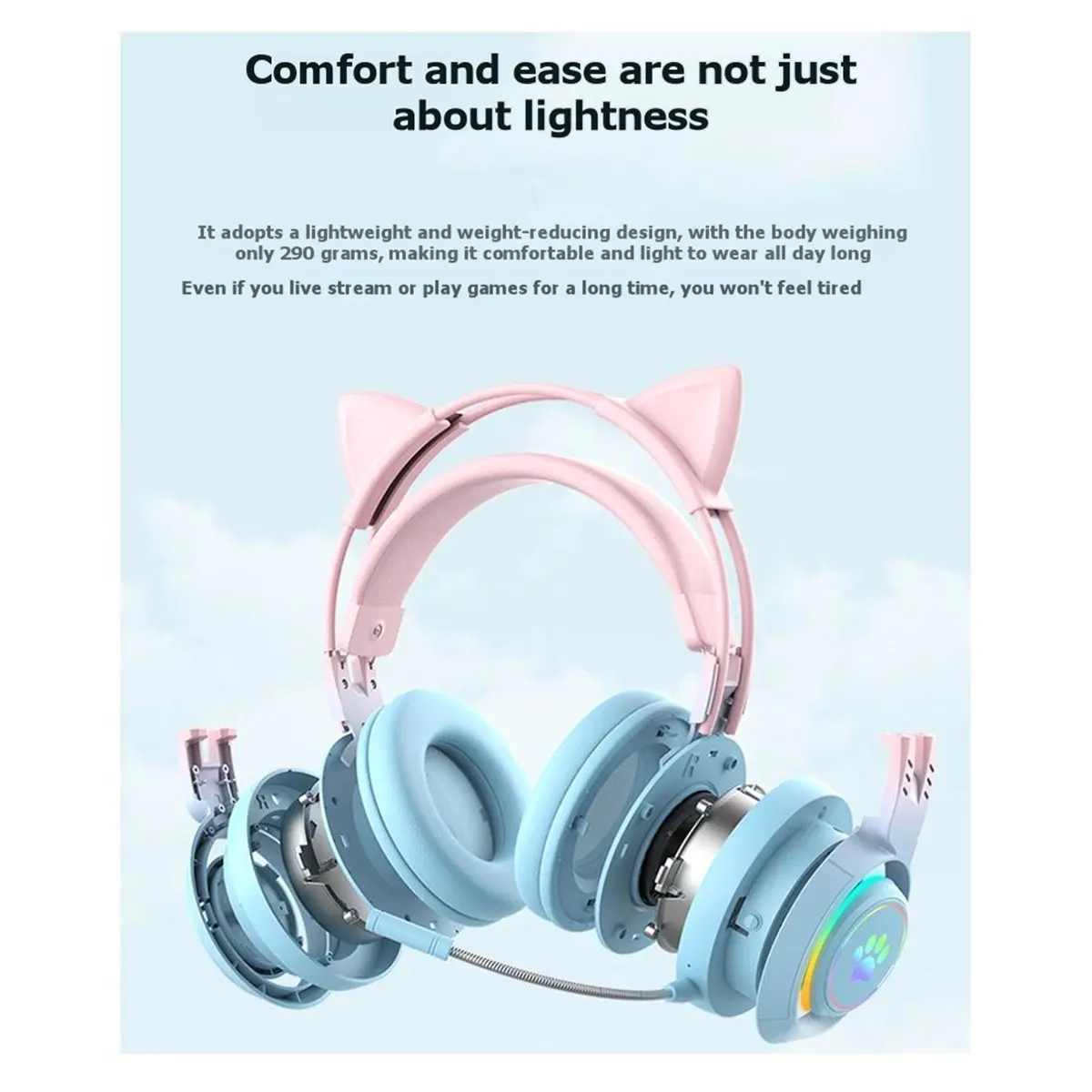 DT81 RGB Gaming Bluetooth Headset with Microphone, Surround Sound Stereo, Deer Ear & Cat Ear Glow Light for PC Laptop